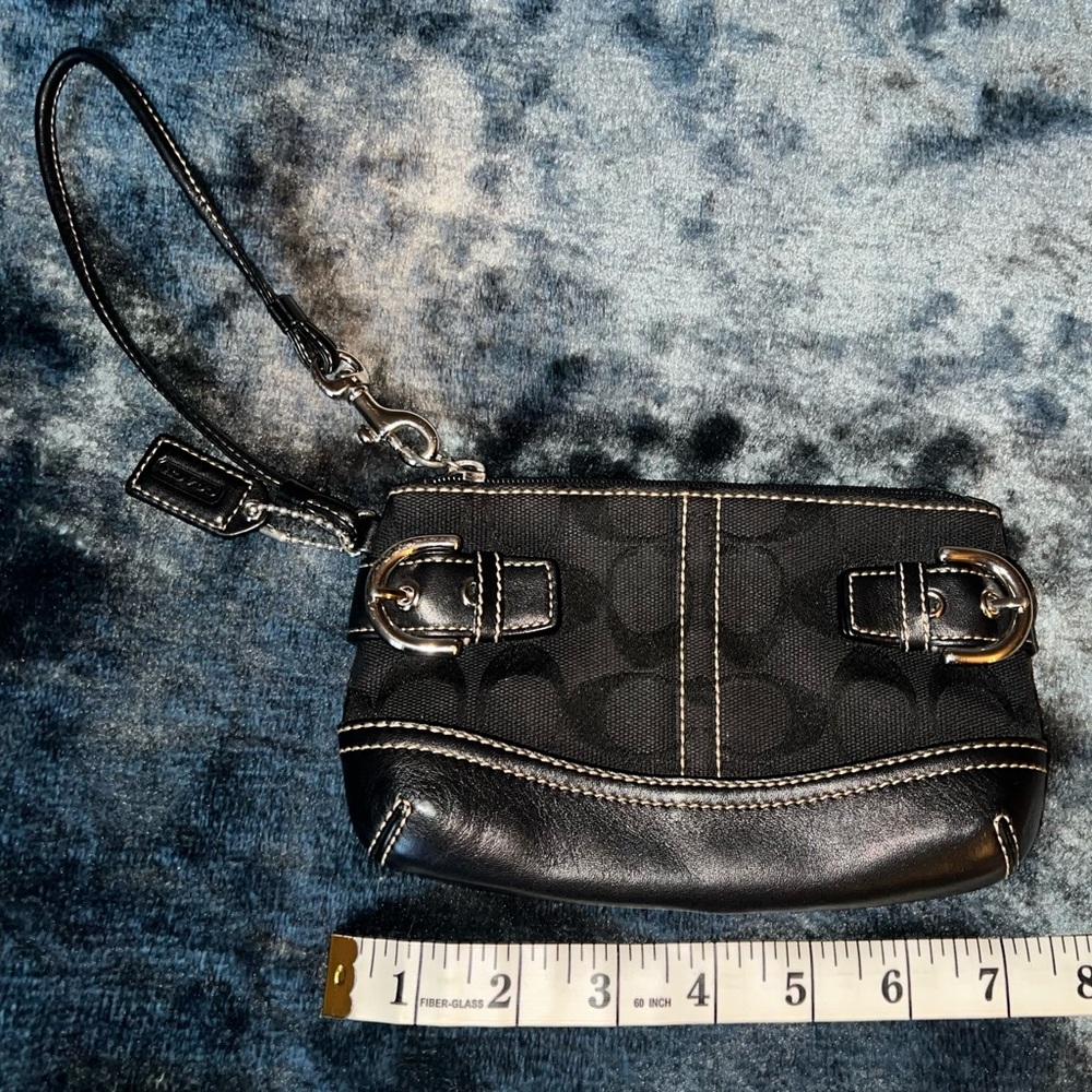 Coach Black Signature Canvas and Leather Wristlet - Picture 8 of 10
